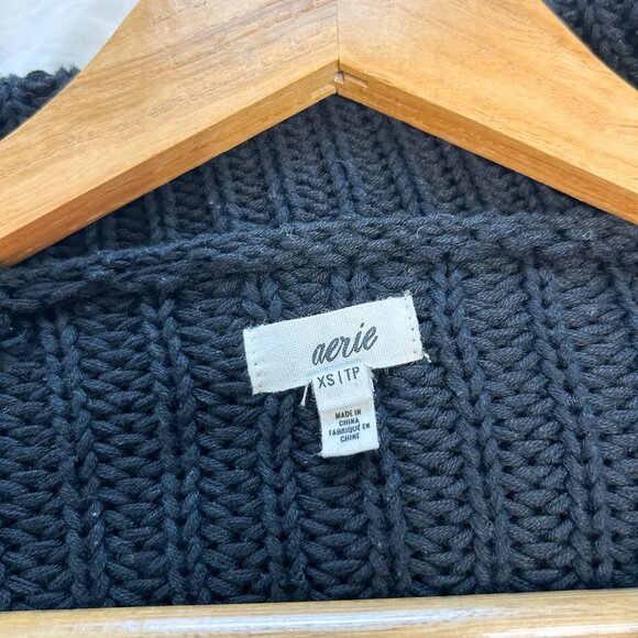 NWOT Aerie Black Double Zip Cardigan Sweater Chunky Knit Size XS 100% Cotton - Picture 5 of 8